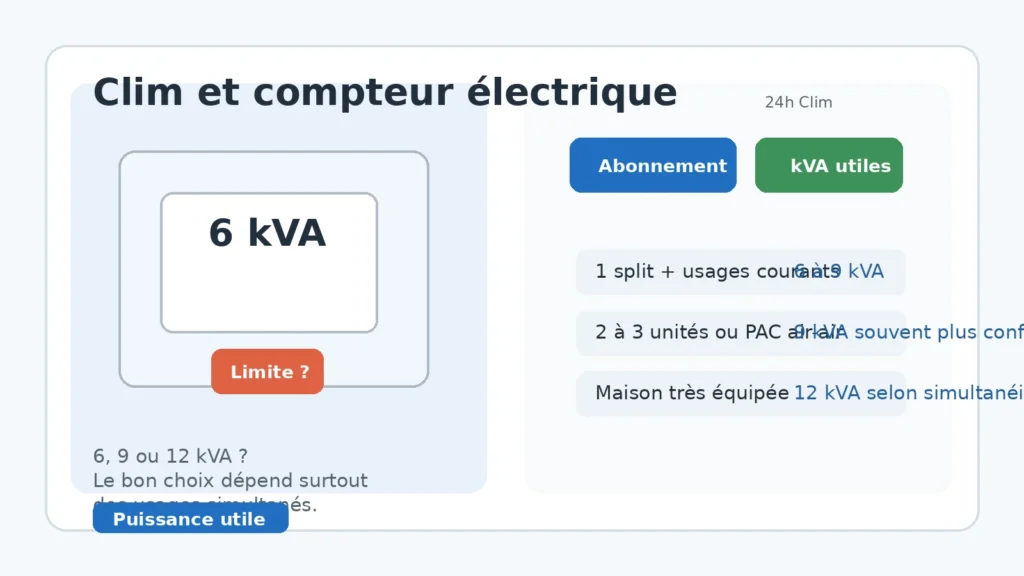 Climatisation et compteur électrique avec comparaison de puissance d’abonnement