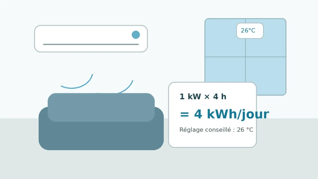 Climatisation consomme combien en kWh dans un salon avec réglage à 26 °C