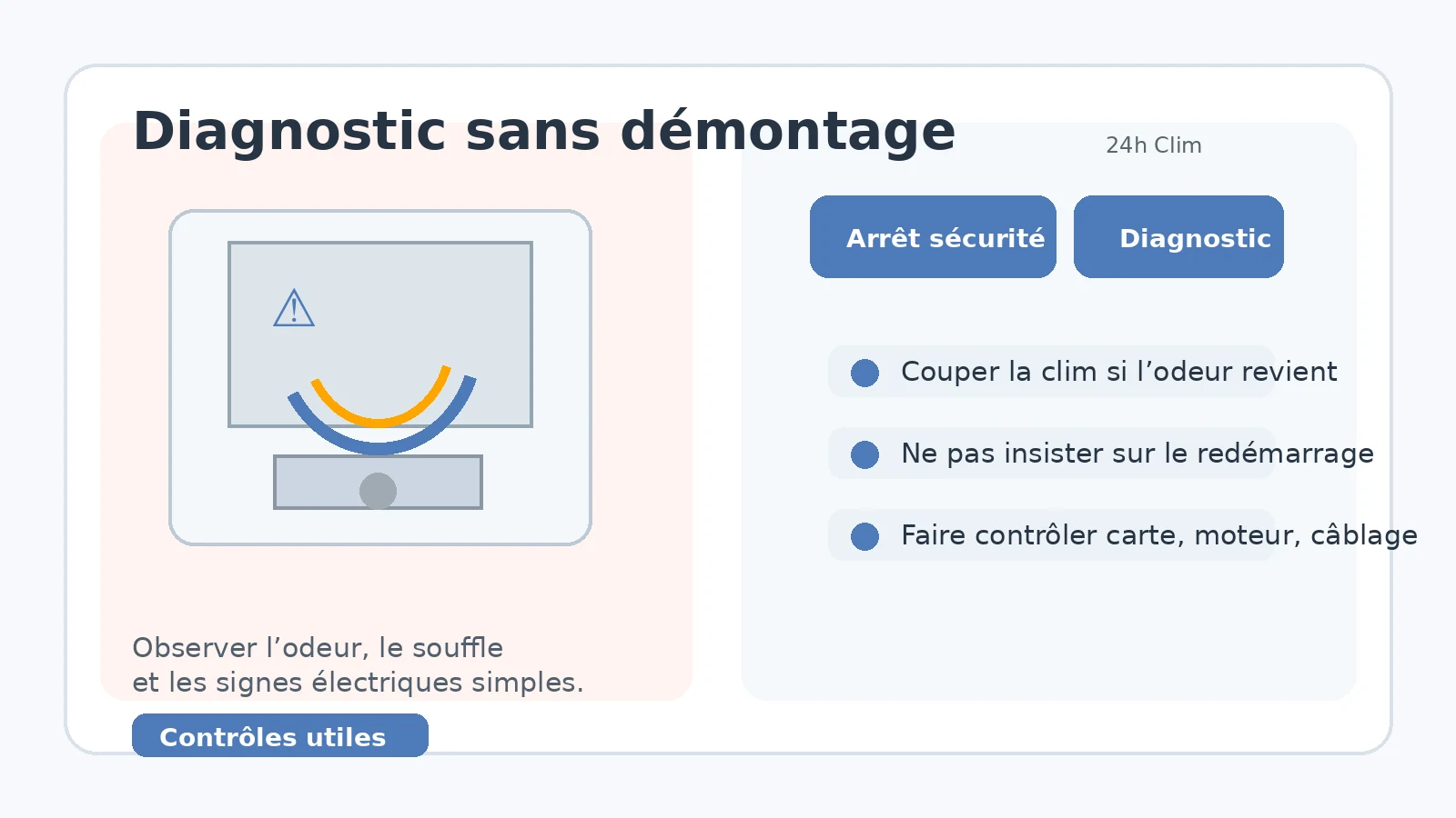 Diagnostic de climatisation qui sent le brûlé avec vérifications sans danger