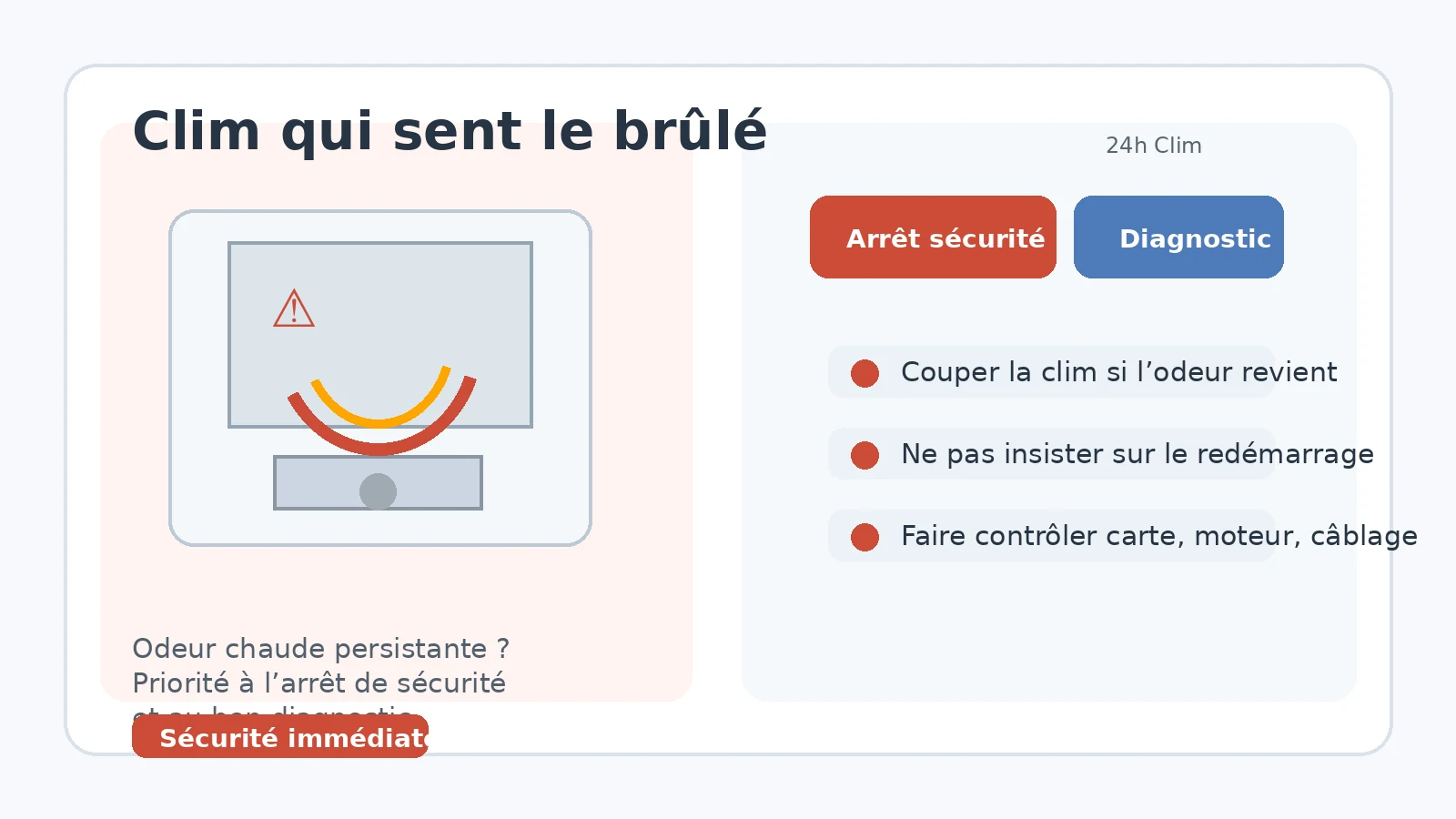 Climatisation qui sent le brûlé avec arrêt de sécurité immédiat