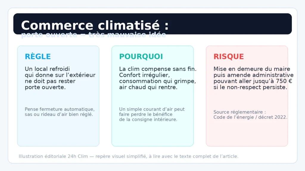 commerce climatisé portes ouvertes réglementation et amende en France
