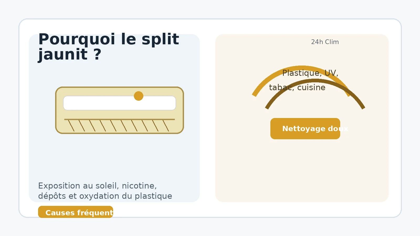 Split de clim qui jaunit sous l'effet des UV et des graisses de cuisine