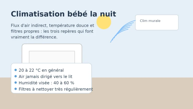 Climatisation dans une chambre de bébé la nuit avec flux d'air indirect et température douce